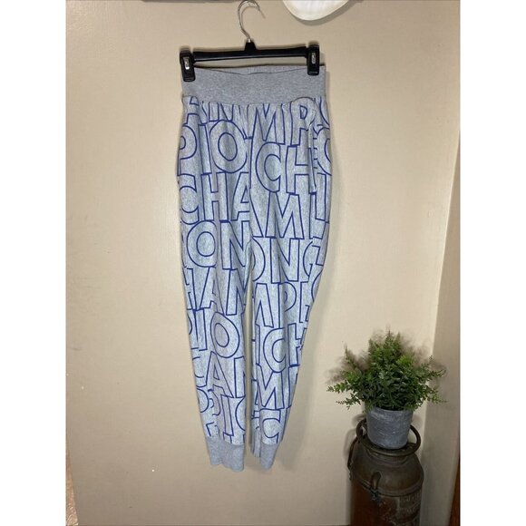 Champion Joggers Sweatpants Mens Size XS Grey Blue Block Letters 3 Pocket
